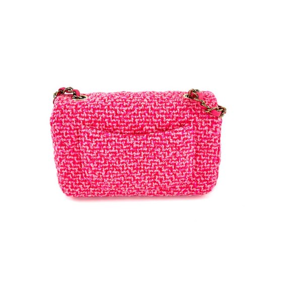 Authentic CHANEL Wool Tweed 2022 Pink Rectangular Mini Flap Bag - Picture 6 of 12